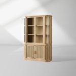 Coventry Reeded Detailing Glass Tall Display Cabinets White Oak Dining Room Side Cabinet with LED Lighting - Image 3
