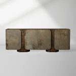 Alvaro Raw Wood Stumps Tabletop Sideboard Aluminum Buffet Table Living Room Entryways Cabinet
