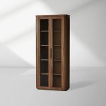 Caden Walnut Tall Display Cabinet Wood Curio Storage Cabinet Entryway China Cabinet Glass Door Bookcase - Image 2
