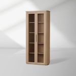 Caden Walnut Tall Display Cabinet Wood Curio Storage Cabinet Entryway China Cabinet Glass Door Bookcase - Image 5