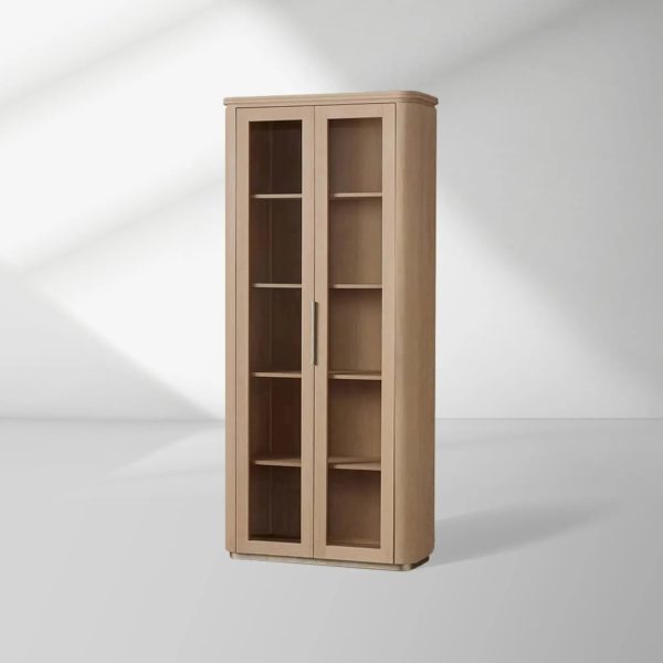Caden Walnut Tall Display Cabinet Wood Curio Storage Cabinet Entryway China Cabinet Glass Door Bookcase - Image 5