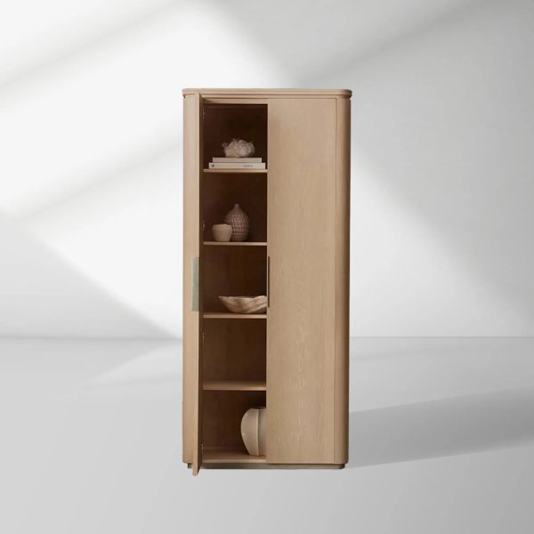 Caden Wood Door Tall Storage Cabinet Walnut Curio Display Cabinet dining Entryway China Cabinet - Image 3