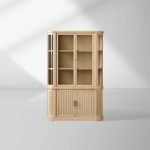 Coventry Reeded Detailing Glass Tall Display Cabinets White Oak Dining Room Side Cabinet with LED Lighting