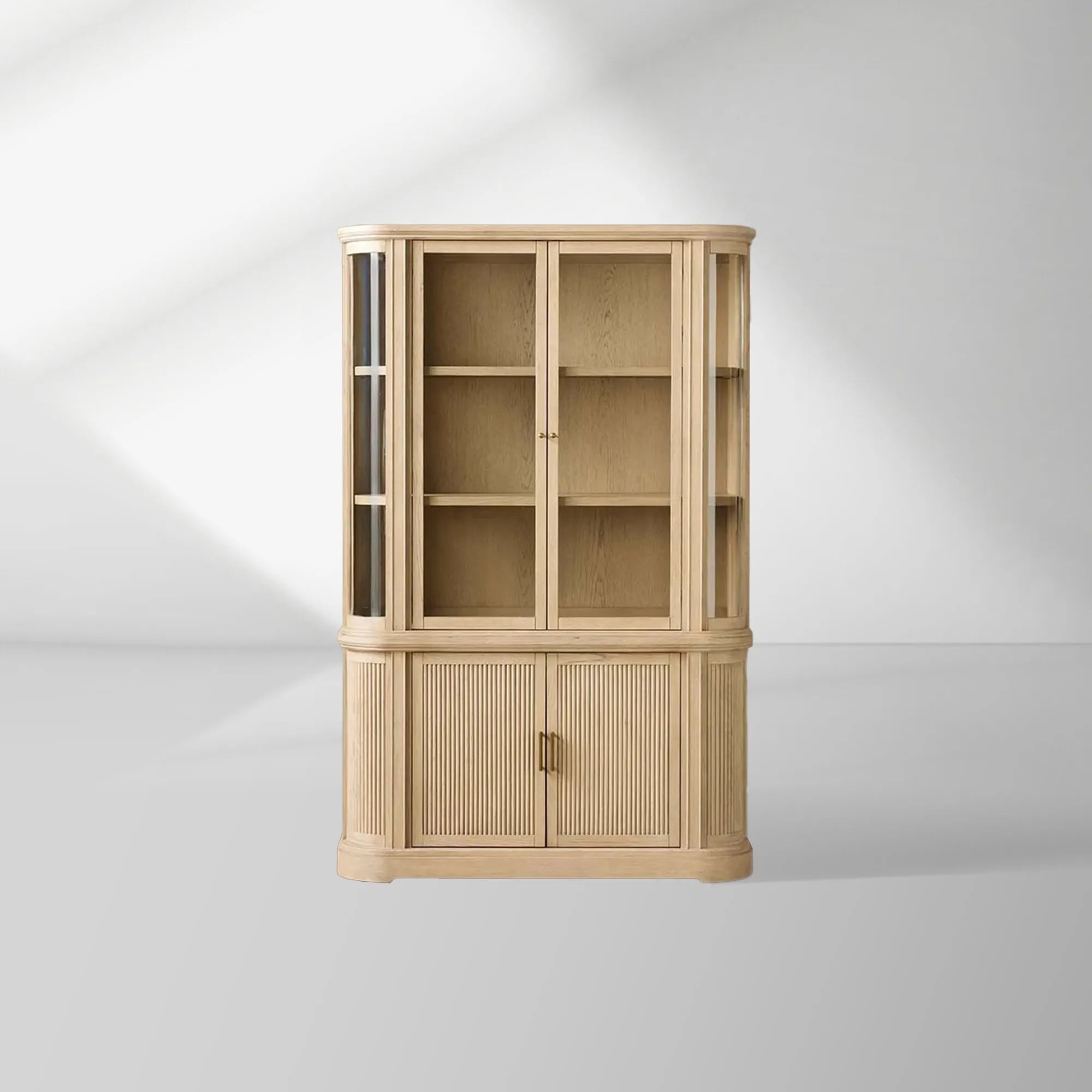 2000x2000_20251222_HL_3_750ed451-5883-4457-ba86-4fcd5246a06c.jpg Coventry Reeded Detailing Glass Tall Display Cabinets White Oak Dining Room Side Cabinet with LED Lighting - Image 1