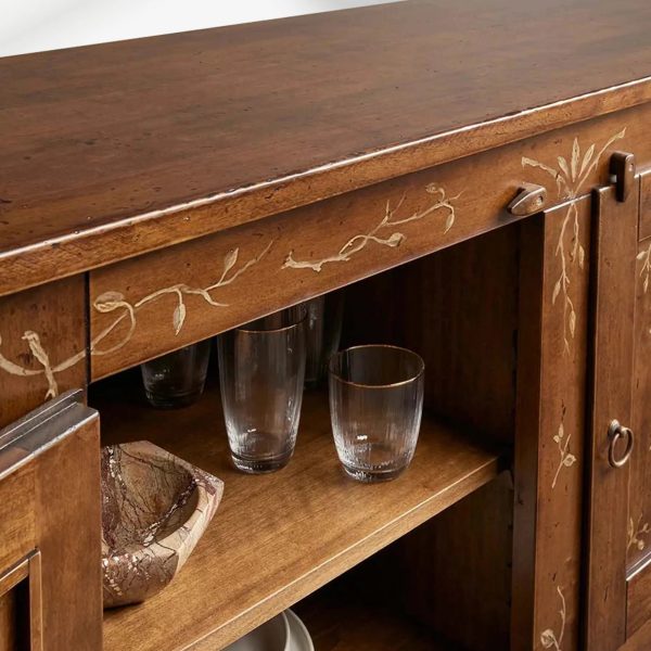 Stefania Hand-Painted Florals Buffet Cabinet Poplar Wood Sideboard Living Room Entryways Cabinet - Image 3