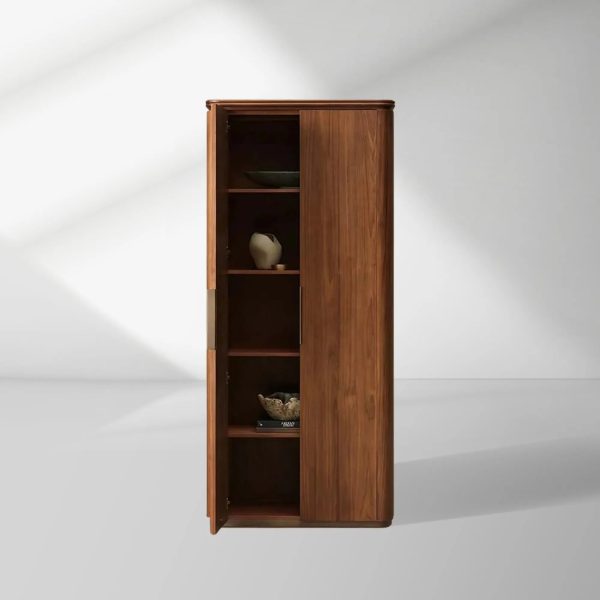 Caden Wood Door Tall Storage Cabinet Walnut Curio Display Cabinet dining Entryway China Cabinet - Image 7