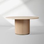 Caden Round Dining Table with Stone Top in Walnut or Oak with Sculptural Base - Image 7