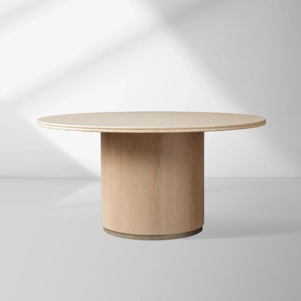 Caden Round Dining Table with Stone Top in Walnut or Oak with Sculptural Base - Image 7