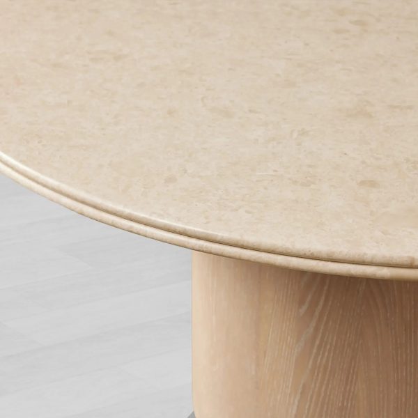 Caden Round Dining Table with Stone Top in Walnut or Oak with Sculptural Base - Image 8