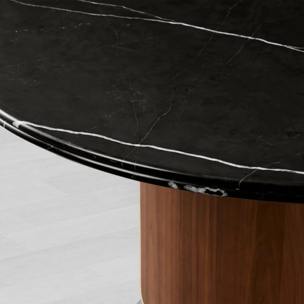 Caden Round Dining Table with Stone Top in Walnut or Oak with Sculptural Base - Image 5