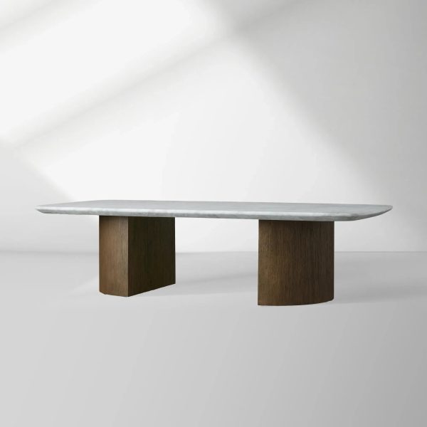 Saint Germain Marble Top Coffee Table Oak Wood Dauphine Base Cocktail Table Living Room Ston Top Center Tea Table - Image 5