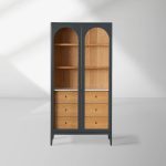 Linley Oak Wood Tall Display Cabinet Glass Door Bookcase with Drawers - Image 6