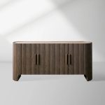 Astor Marble Top Sideboard Buffet Table Wood Living Room Entryways Cabinet Reeded Detailing