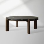 Pyet Round Marble Top Coffee Table Oak Wood Base Cocktail Table Living Room Center Tea Table - Image 2
