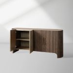 Astor Marble Top Sideboard Buffet Table Wood Living Room Entryways Cabinet Reeded Detailing - Image 2