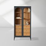 Linley Oak Wood Tall Display Cabinet Glass Door Bookcase with Drawers - Image 5