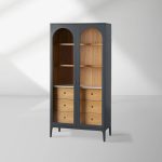 Linley Oak Wood Tall Display Cabinet Glass Door Bookcase with Drawers - Image 7