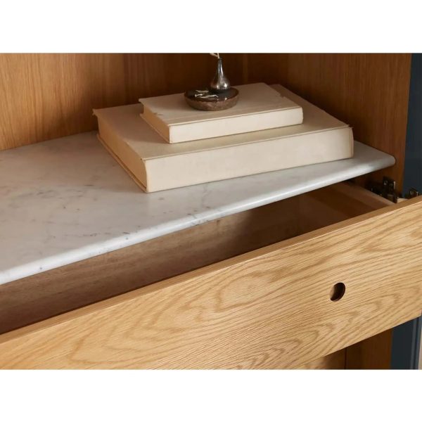 Linley Oak Wood Tall Display Cabinet Glass Door Bookcase with Drawers - Image 4