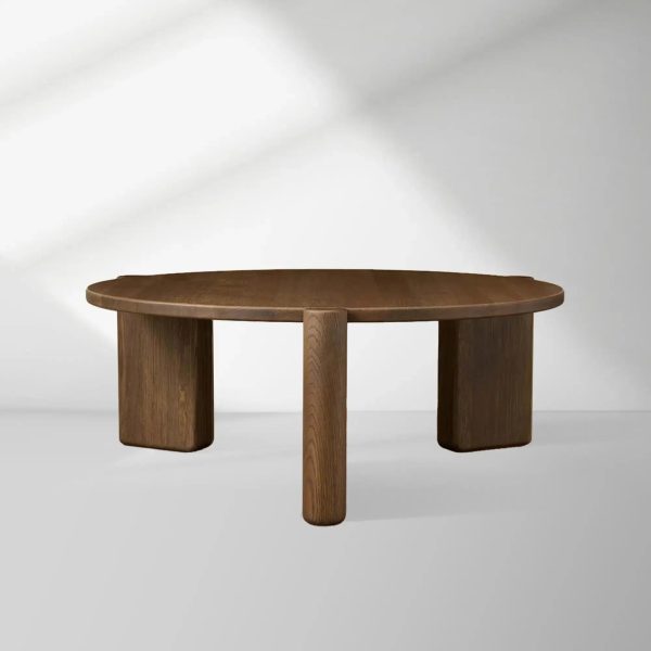 Lonelle Oak Coffee Table Round Versatile Nesting Cocktail Table Column-Style legs Center Tea Table - Image 6
