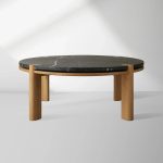 Pyet Round Marble Top Coffee Table Oak Wood Base Cocktail Table Living Room Center Tea Table - Image 6