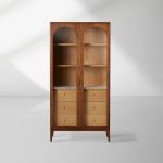 Linley Oak Wood Tall Display Cabinet Glass Door Bookcase with Drawers - Image 2