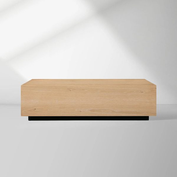 Sullivan Rectangular Oak Coffee Table Black Plinth Base Cocktail Table Wood Living Room Center Tea Table - Image 9