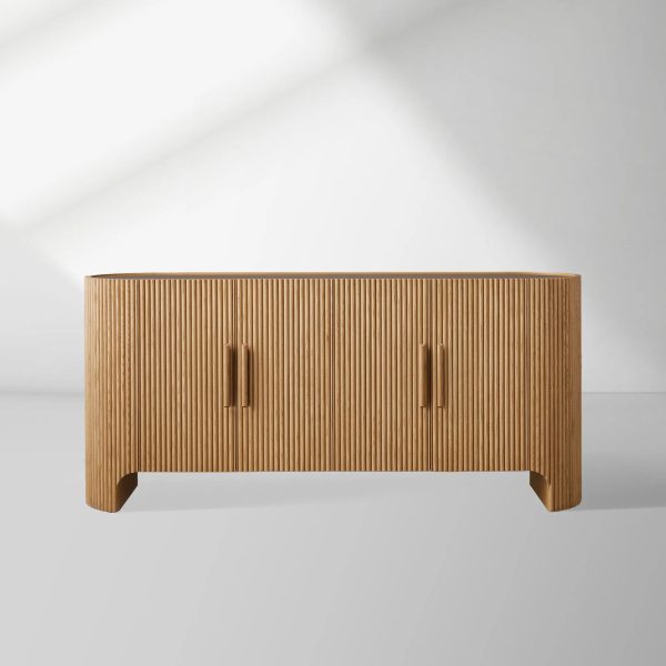 Astor Marble Top Sideboard Buffet Table Wood Living Room Entryways Cabinet Reeded Detailing - Image 11