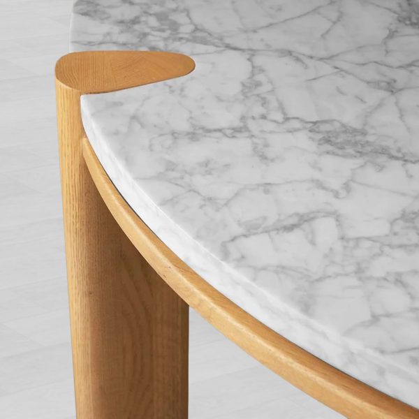 Pyet Round Marble Top Coffee Table Oak Wood Base Cocktail Table Living Room Center Tea Table - Image 7