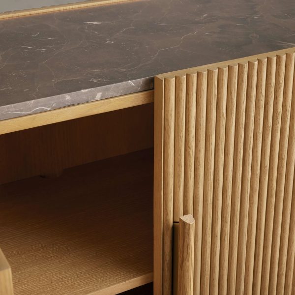 Astor Marble Top Sideboard Buffet Table Wood Living Room Entryways Cabinet Reeded Detailing - Image 12