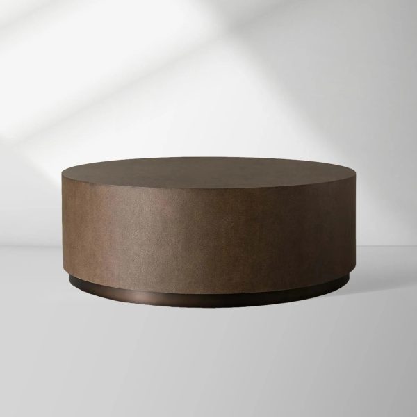 Malone Round Plinth Coffee Table Leather Cocktail Table Modern Living Room Center Tea Table - Image 6