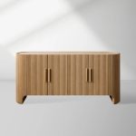 Astor Marble Top Sideboard Buffet Table Wood Living Room Entryways Cabinet Reeded Detailing - Image 7