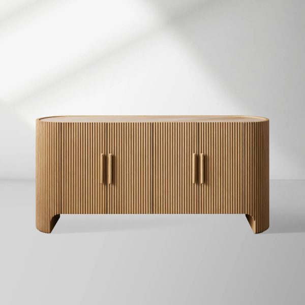 Astor Marble Top Sideboard Buffet Table Wood Living Room Entryways Cabinet Reeded Detailing - Image 7