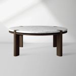 Pyet Round Marble Top Coffee Table Oak Wood Base Cocktail Table Living Room Center Tea Table - Image 5