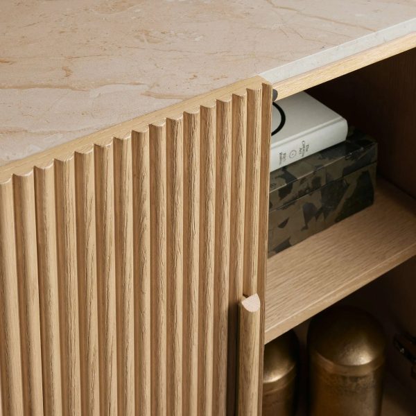 Astor Marble Top Sideboard Buffet Table Wood Living Room Entryways Cabinet Reeded Detailing - Image 9