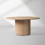 Caden Round Dining Table with Wooden Top Sculptural Base & Antiqued Metal Plinth