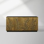 Etasha Wood Sideboard with Brass Panels Media Console TV Cabinet luxury Dining Entryway Buffet Table