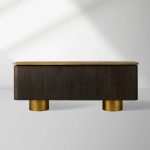 Neira Charred Walnut Sideboard with Aged Brass Legs Buffet Table Mid-Century Modern Living Room Entryways Cabinet