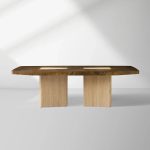 Marea Guanacaste Wood Rectangle Dining Table in Oxidized Aluminum with Guanacaste Wood Veneers