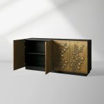 Etasha Wood Sideboard with Brass Panels Media Console TV Cabinet luxury Dining Entryway Buffet Table - Image 2