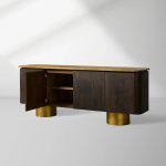 Neira Charred Walnut Sideboard with Aged Brass Legs Buffet Table Mid-Century Modern Living Room Entryways Cabinet - Image 2