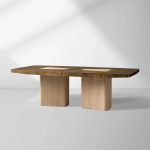 Marea Guanacaste Wood Rectangle Dining Table in Oxidized Aluminum with Guanacaste Wood Veneers - Image 2