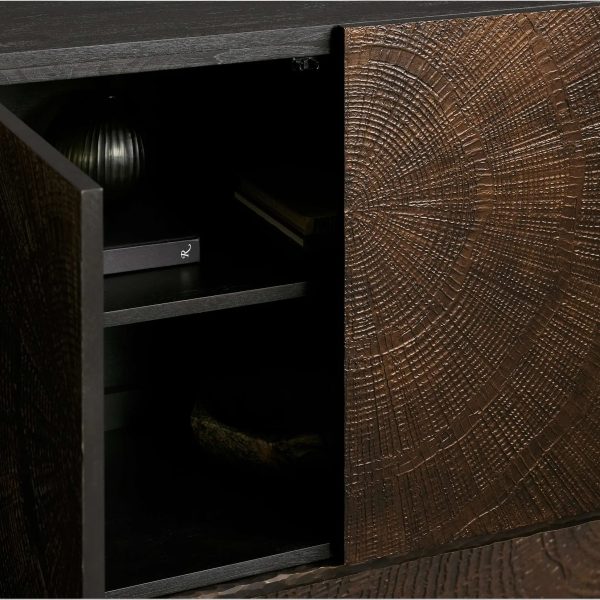 Theota Teak Sideboard Sunburst Pattern Buffet Table Wood Living Room Entryways Cabinet - Image 4
