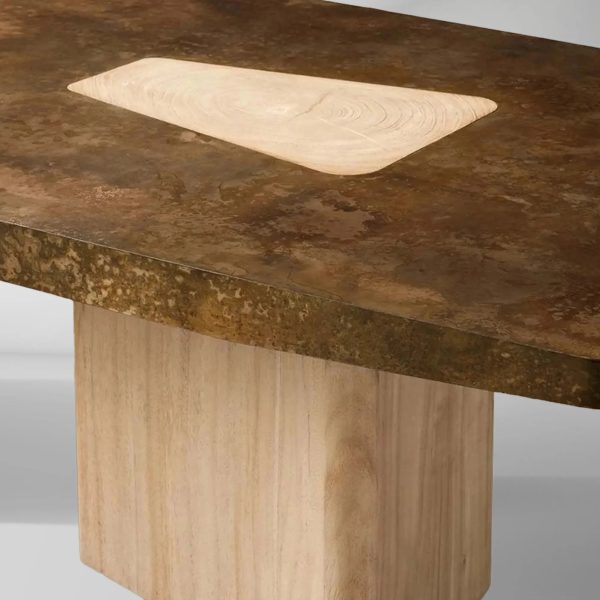 Marea Guanacaste Wood Rectangle Dining Table in Oxidized Aluminum with Guanacaste Wood Veneers - Image 3