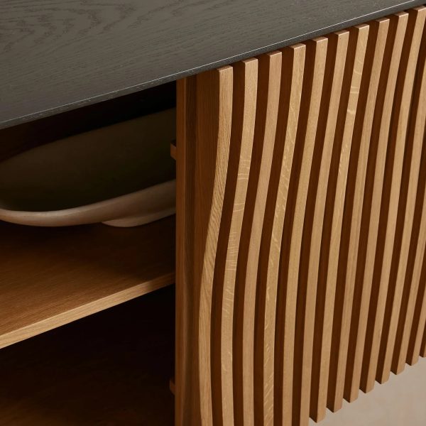 Sorin Reeded Sideboard Buffet Table Wood Living Room Entryways Cabinet - Image 3