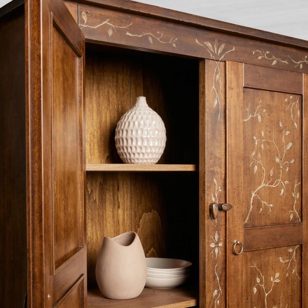 Stefania Poplar Wood Kitchen Cabinet Canaletto Sideboard Buffet Floral Motif Living Room Entryways Tall Cabinet - Image 4