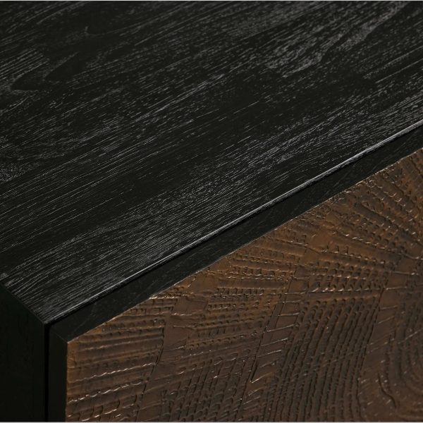 Theota Teak Sideboard Sunburst Pattern Buffet Table Wood Living Room Entryways Cabinet - Image 3