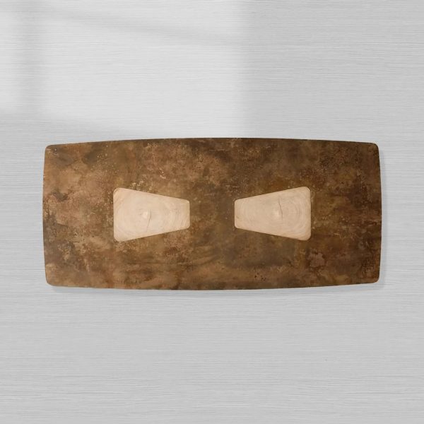 Marea Guanacaste Wood Rectangle Dining Table in Oxidized Aluminum with Guanacaste Wood Veneers - Image 4