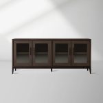 Malone leather Panels Sideboard Glass Doors Buffet Table Oak Wood Living Room Entryways Cabinet - Image 6
