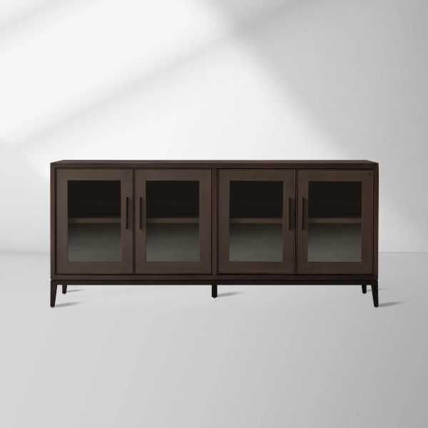 Malone leather Panels Sideboard Glass Doors Buffet Table Oak Wood Living Room Entryways Cabinet - Image 6