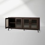 Malone leather Panels Sideboard Glass Doors Buffet Table Oak Wood Living Room Entryways Cabinet - Image 7